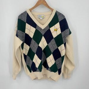 Masters Tournament Slazenger V Neck Argyle Sweater Beige Mens Large Golf